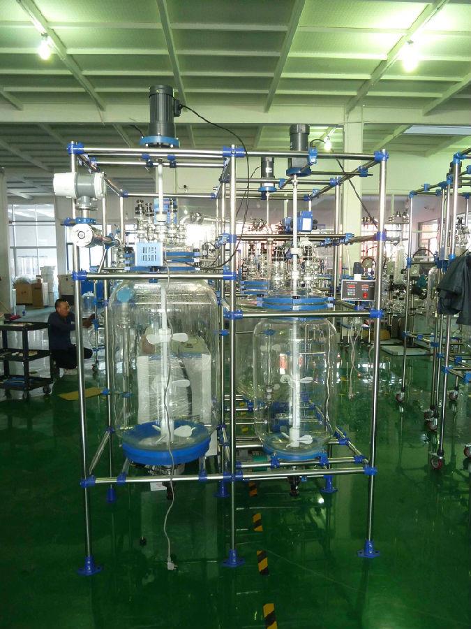 glass chemical reactor factory visit,TOPTION jacketed glass reactor